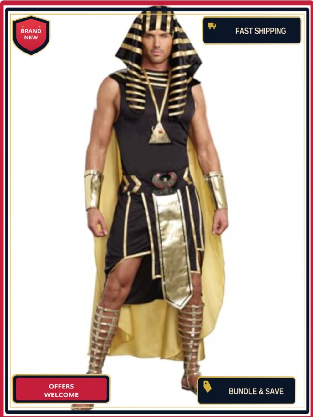 Men's Egyptian Pharaoh King Tut Halloween Costume Cosplay Outfit